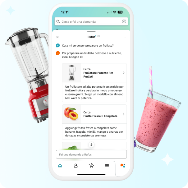 Telefono con l'assistente virtuale rufus di amazon