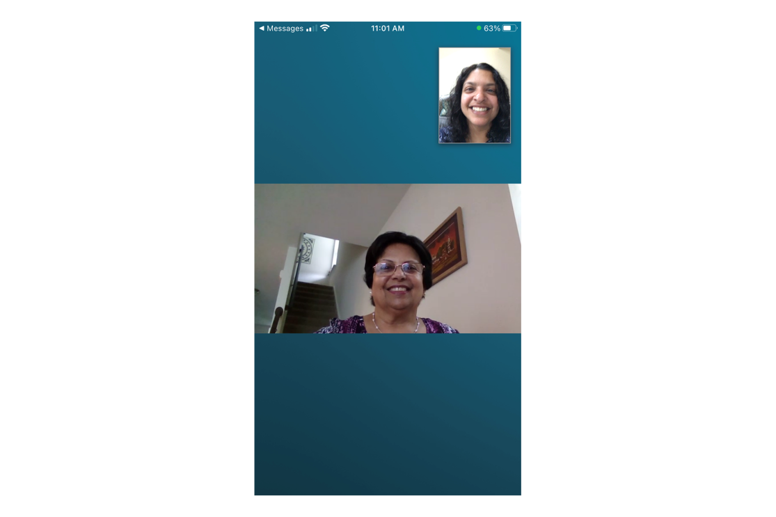 An Amazon employee and her mother engage with one another via Echo Care hub.