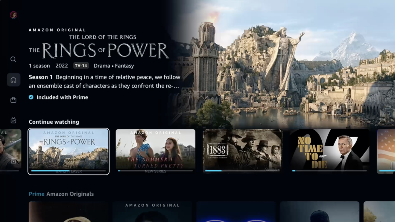 Images of screenshots from the new Prime Video app.
