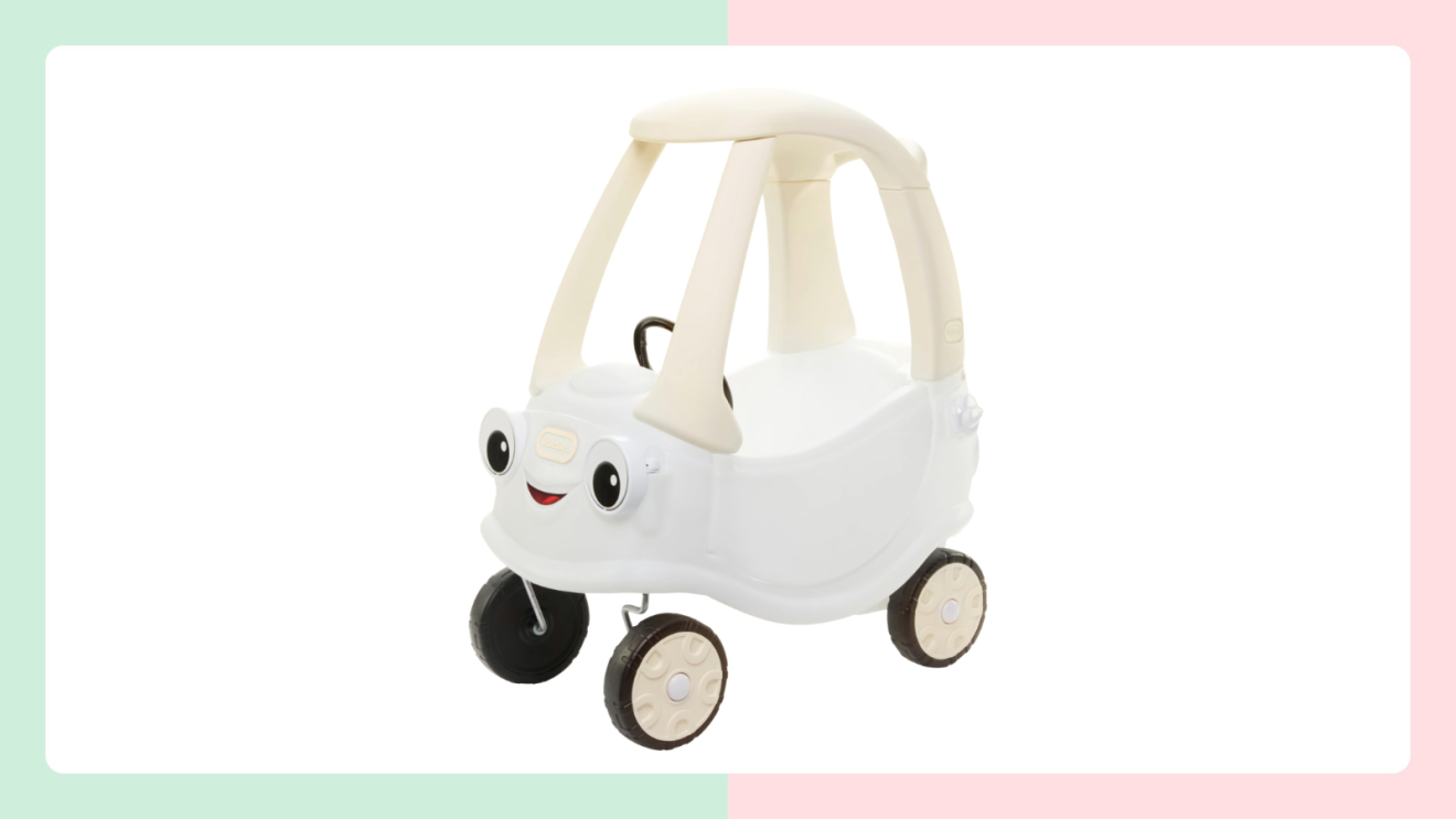 Little Tikes Cozy Coupe style ride-on car in white and cream color