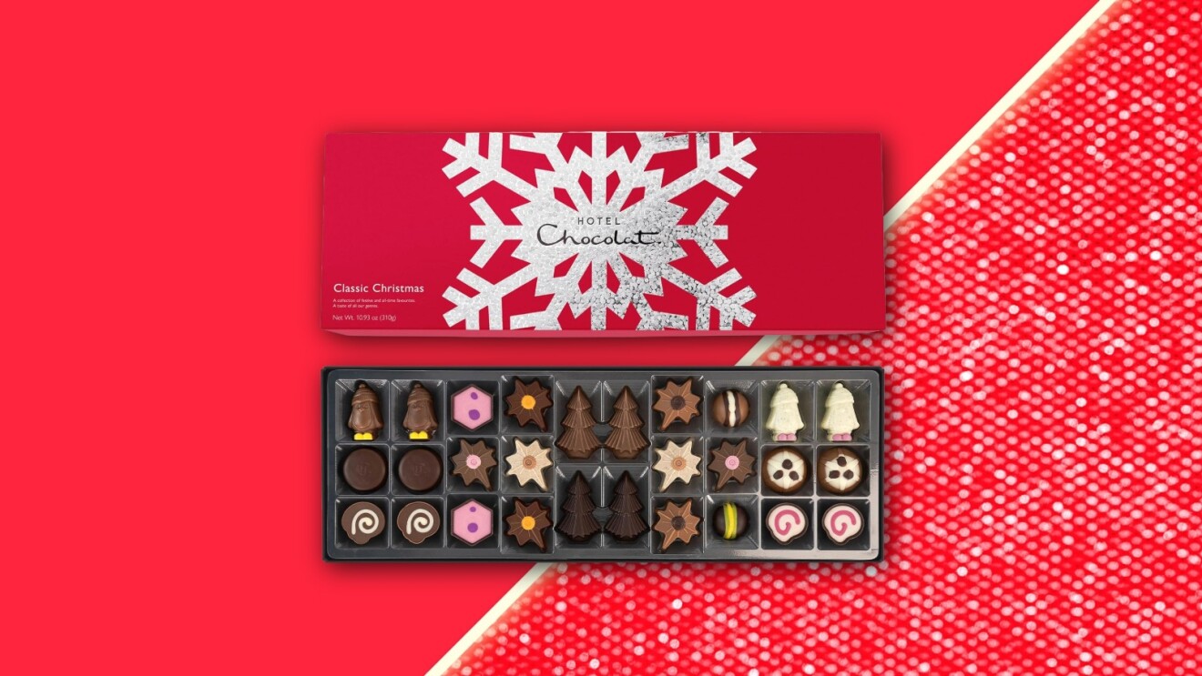 Festive Hotel Chocolat box with assorted Christmas-themed chocolates