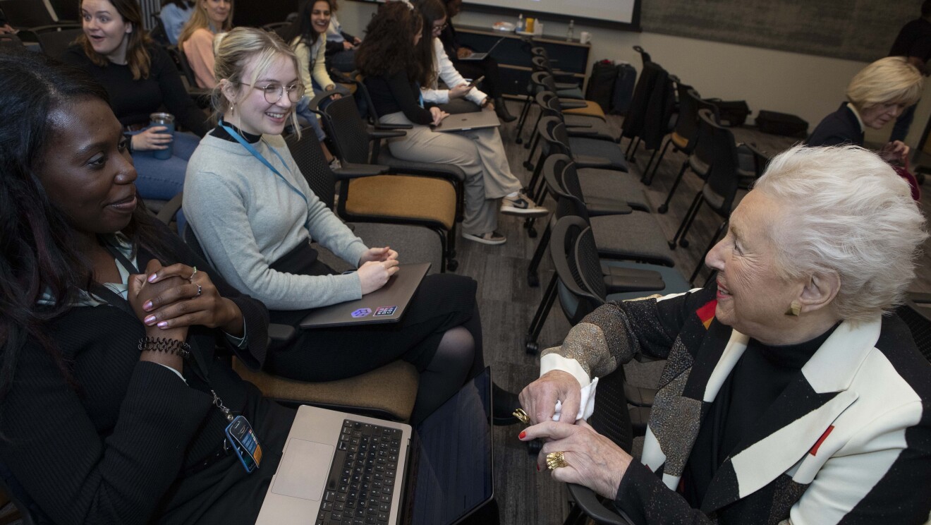 Dame Shirley talks to the audience after her speech at Amazon offices