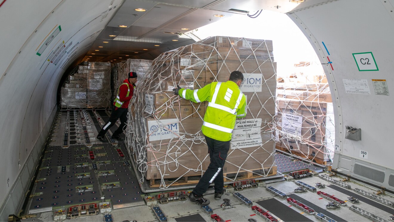 Prime Air plane getting loaded for disaster relief.