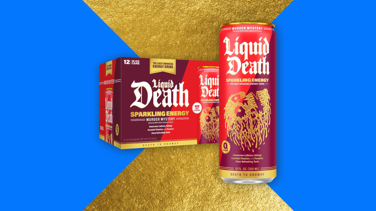 Liquid Death Sparkling Energy Murder Mystery flavor, 12-pack box and single can for Amazon Prime Big Deal Days 2026