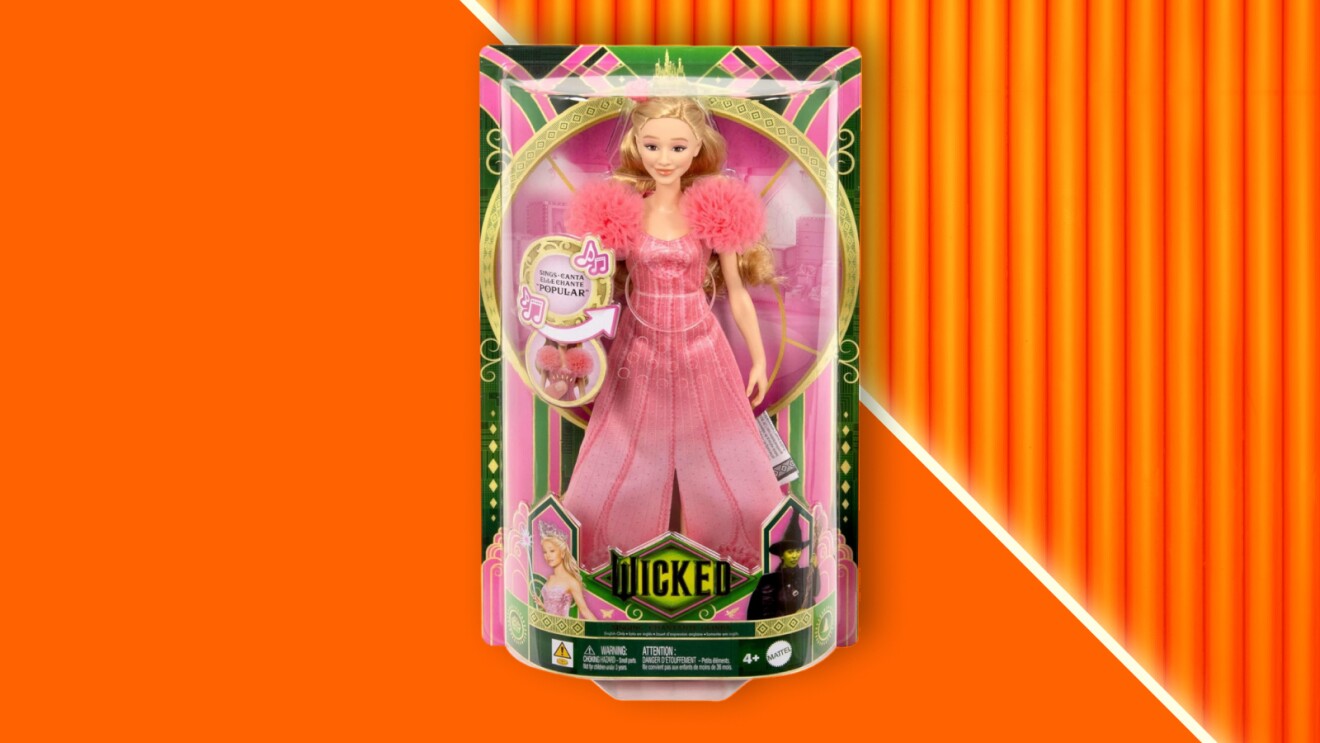 Boxed Glinda doll in pink dress from 'Wicked' musical merchandise
