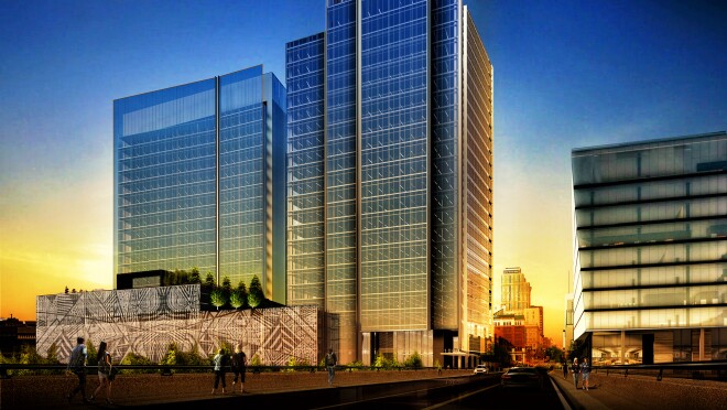 建筑呈现纳什维尔码开发建成的房子未来的卓越亚马逊运营中心。