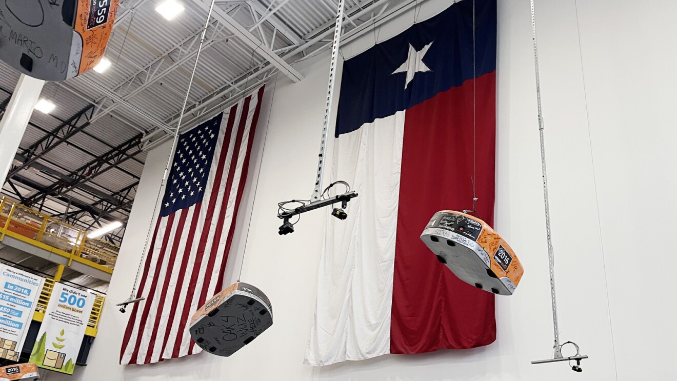 An image inside an Amazon fulfillment center in San Marcos, Texas