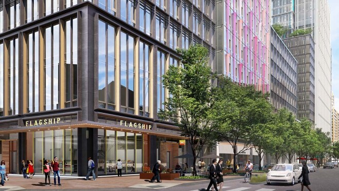 位于弗吉尼亚州阿灵顿的亚马逊第二总部大都会公园的效果图。