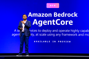 Swami Sivasubramanian, AWS VP for Agentic AI, on stage at AWS Summit in New York 2025.