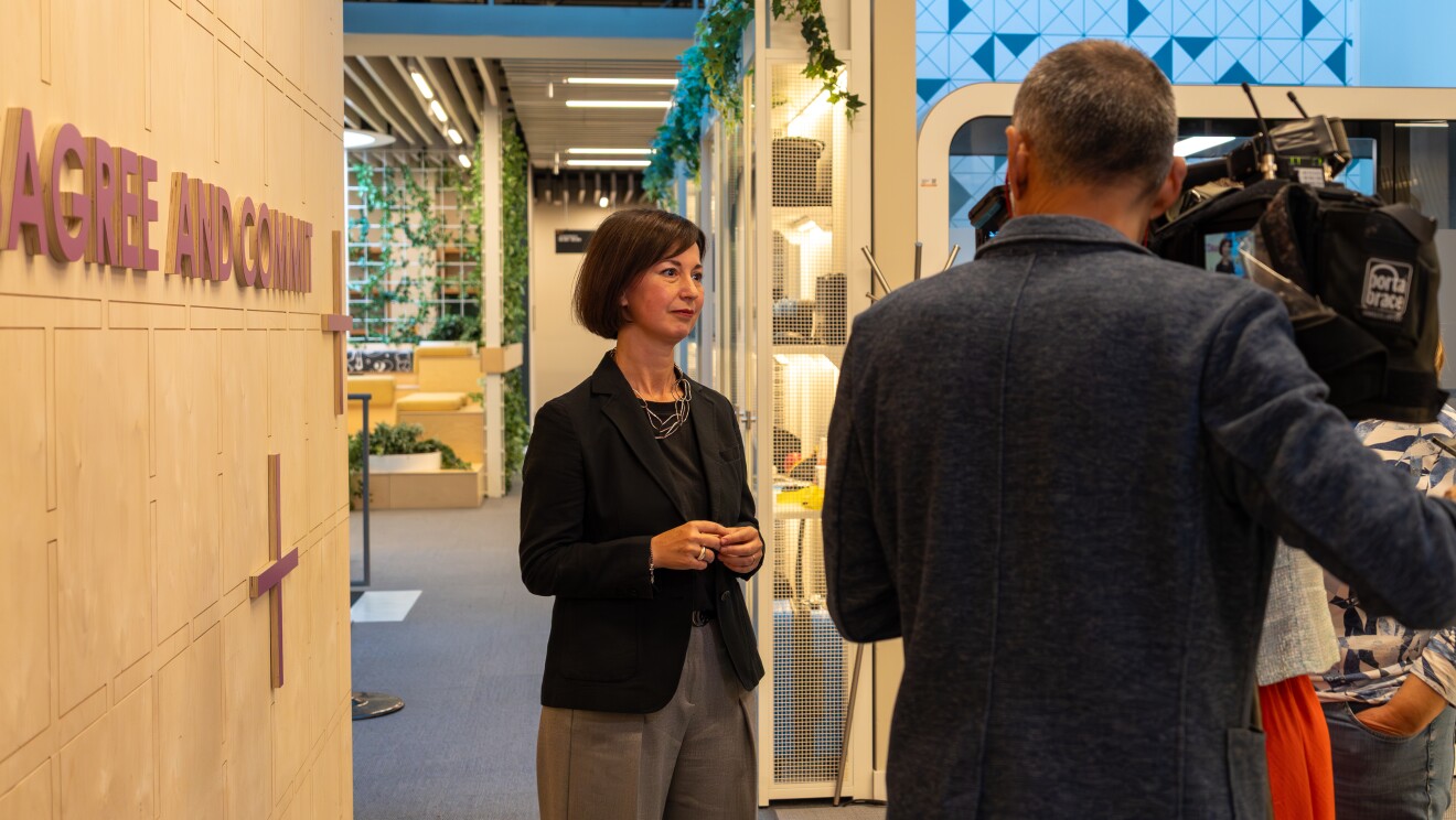 Mariangela Marseglia, VP, EU Stores, conducting an interview with media outlets in Luxembourg 1   