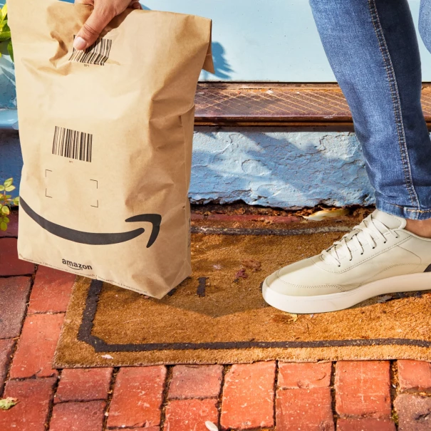 amazon package in front of doorstep 