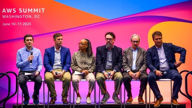 Panel of six diverse speakers at AWS Summit Washington DC 2025