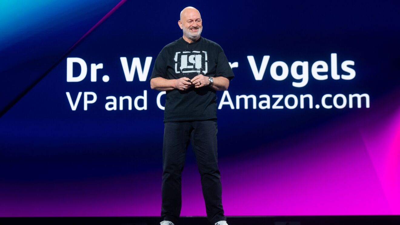 Amazon Chief Technology Officer Werner Vogels speaking on stage at re:Invent 2024.