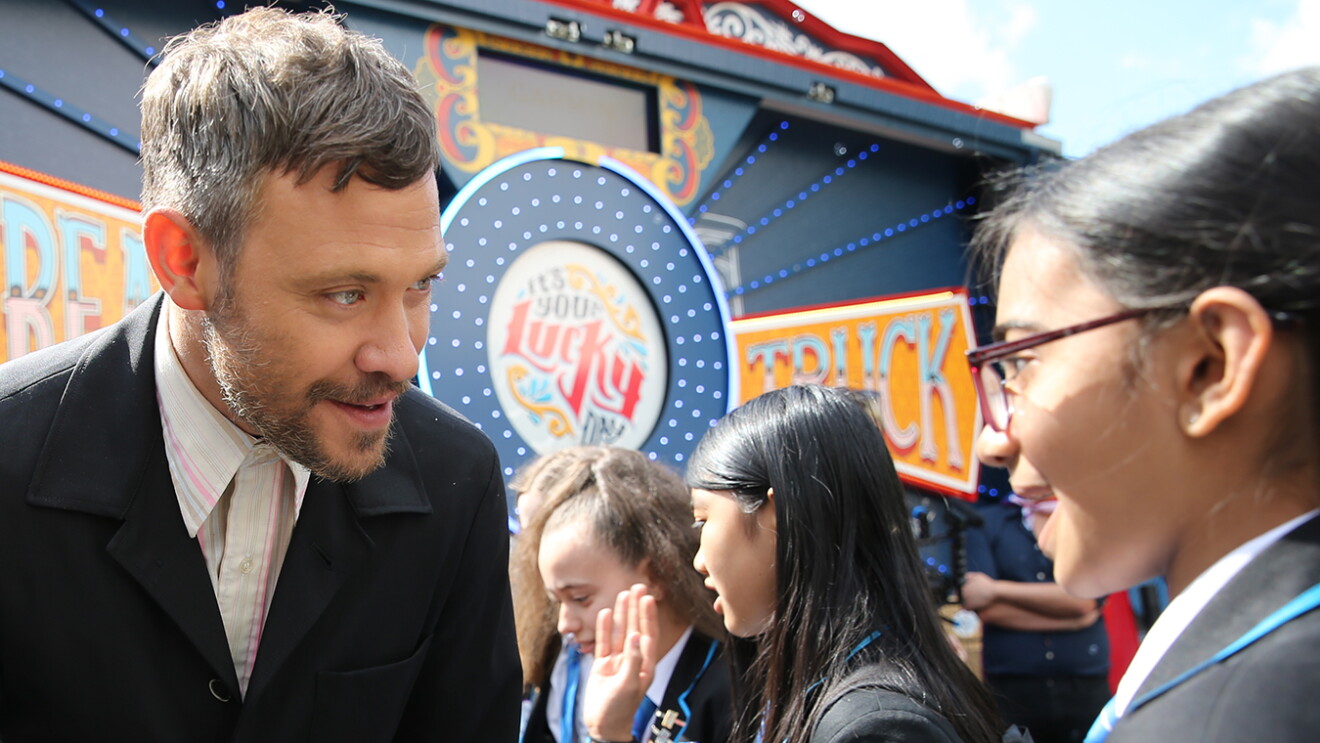 Will Young with children at Amazon LGBT+ reading roadshow 