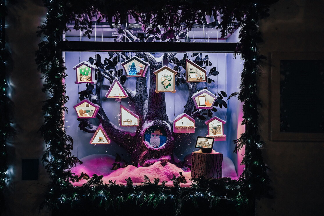 An image of the Alexa holiday window display in New York City