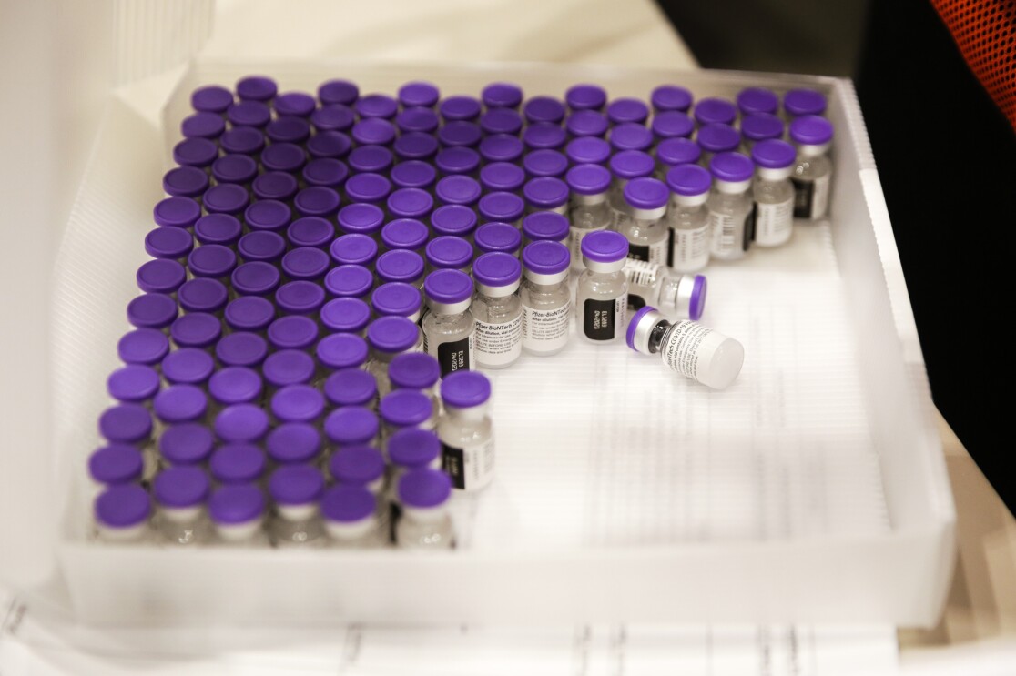 A COVID-19 vaccine clinic hosted on Amazon's Seattle headquarters