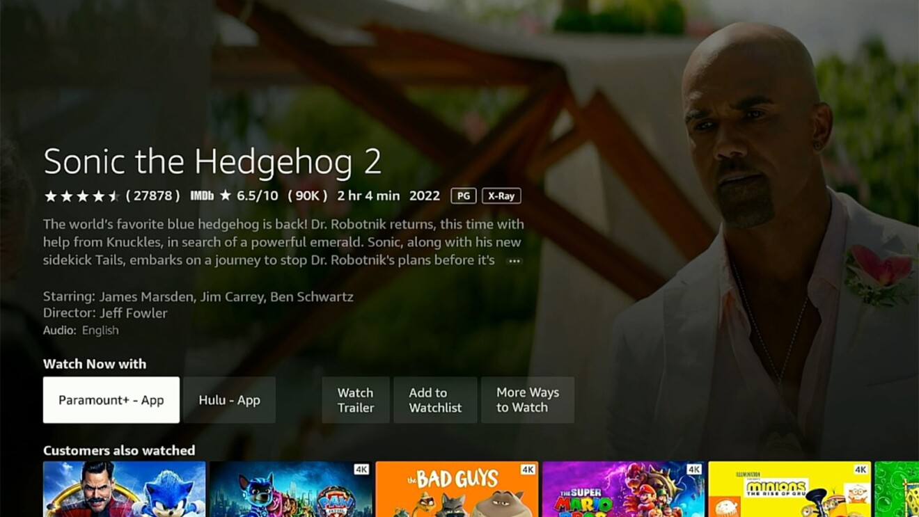 Fire TV interface displaying 'Sonic the Hedgehog 2'