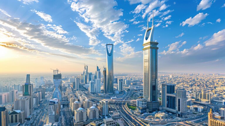 Aerial view of Saudi Arabian capital with iconic architecture