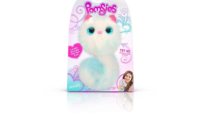 白色的毛绒玩具,浅绿色,粉红色,叫做Pomsies Pom Pom宠物,会告诉你当他们感到疲劳,冷,或饥饿的发光的眼睛,呼噜声,可爱的声音。