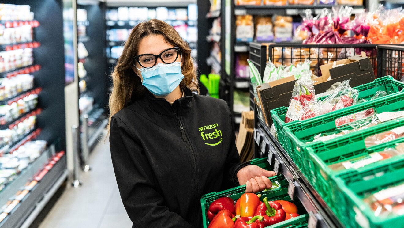 Ntaiana Karamoutsa working at the Amazon Fresh store in Ealing Broadway