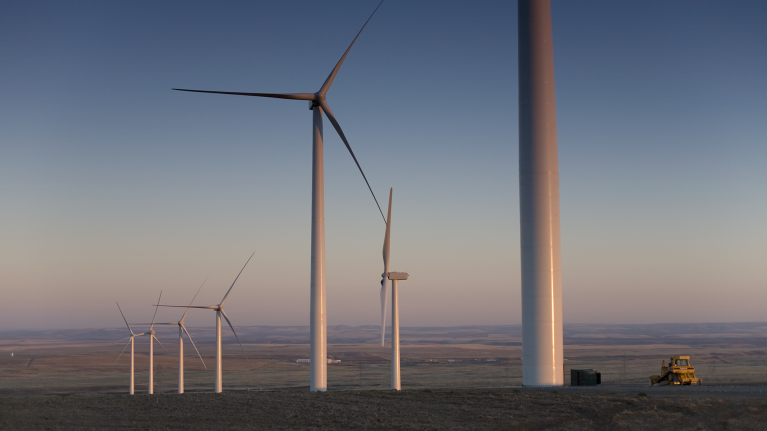 A photo of wind turbines at Amazon Wind Farm Oregon–Leaning Juniper IIA.