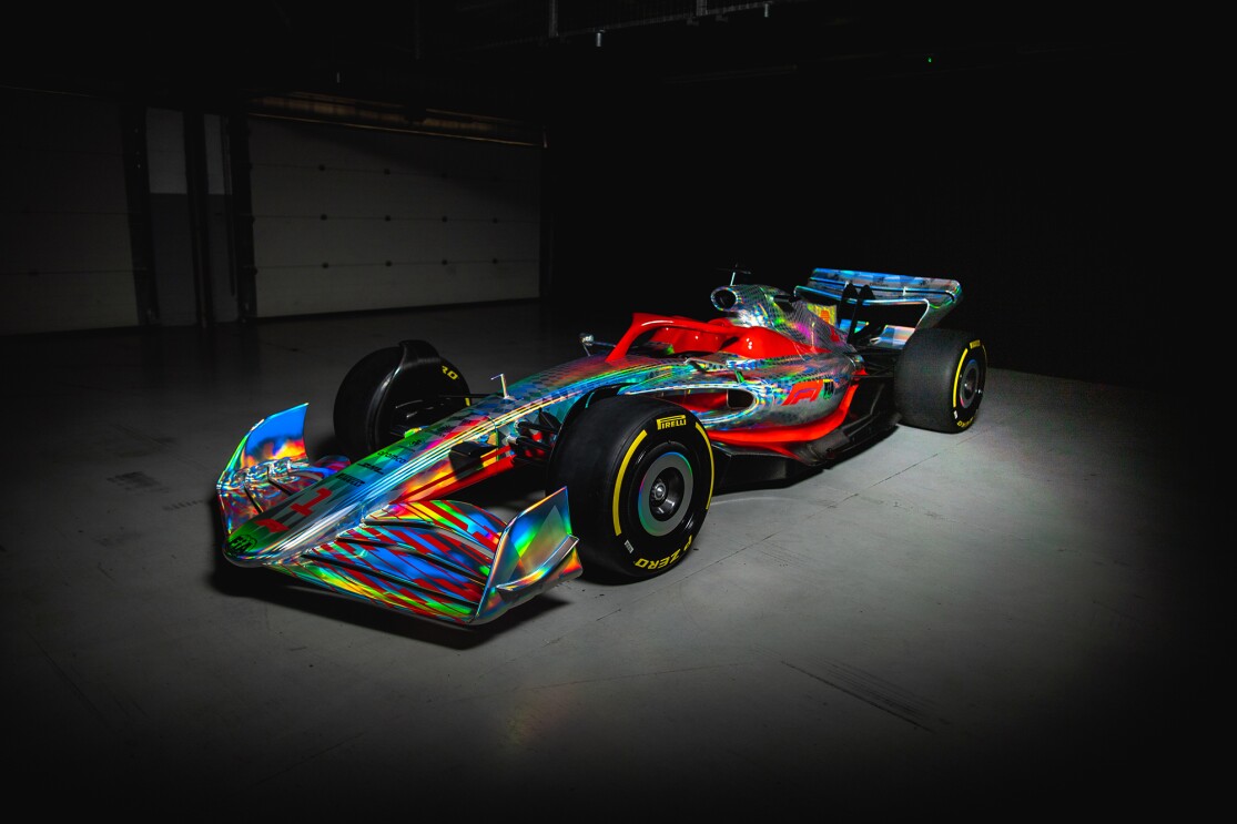 An image of the new, 2022 formula 1 car.