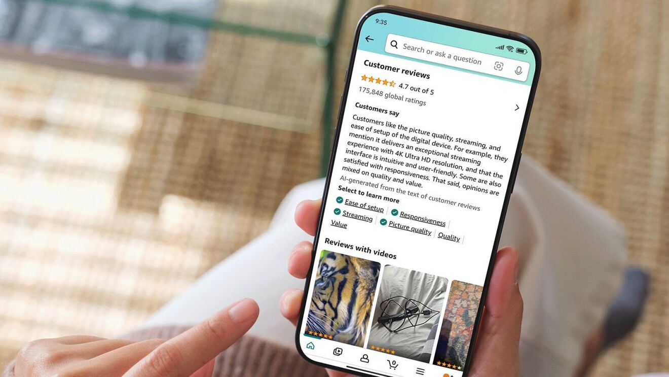 Close-up of device screen with customer satisfaction scores