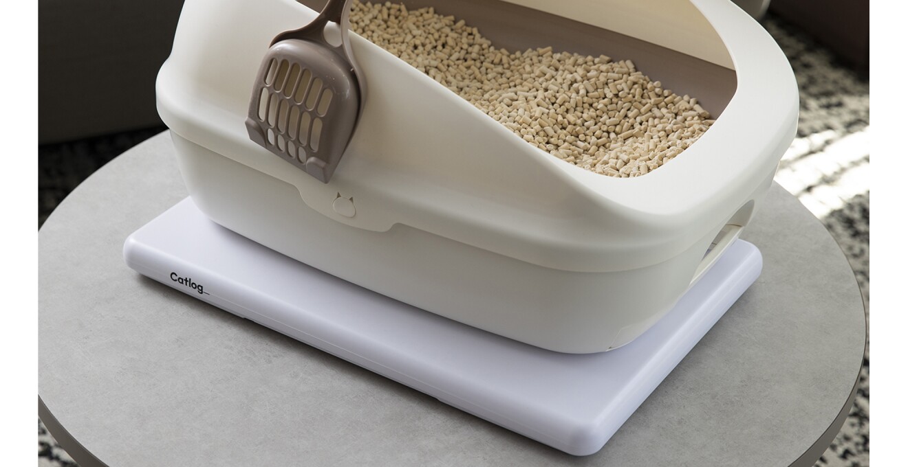 猫用トイレの下に敷かれた板状のCatlog Boardの写真