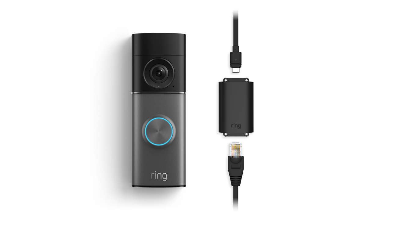 Sonnette intelligente avec adaptateur secteur et câble Ethernet
