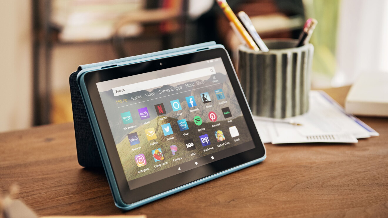 Amazon Fire HD device in a home setting. 