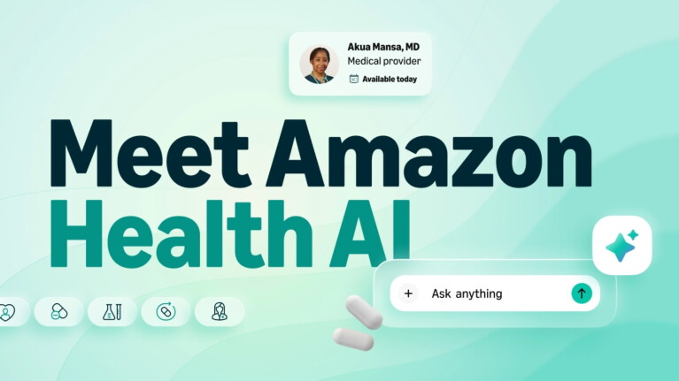 Amazon Health AI interface with medical provider profile and 'Ask anything' prompt