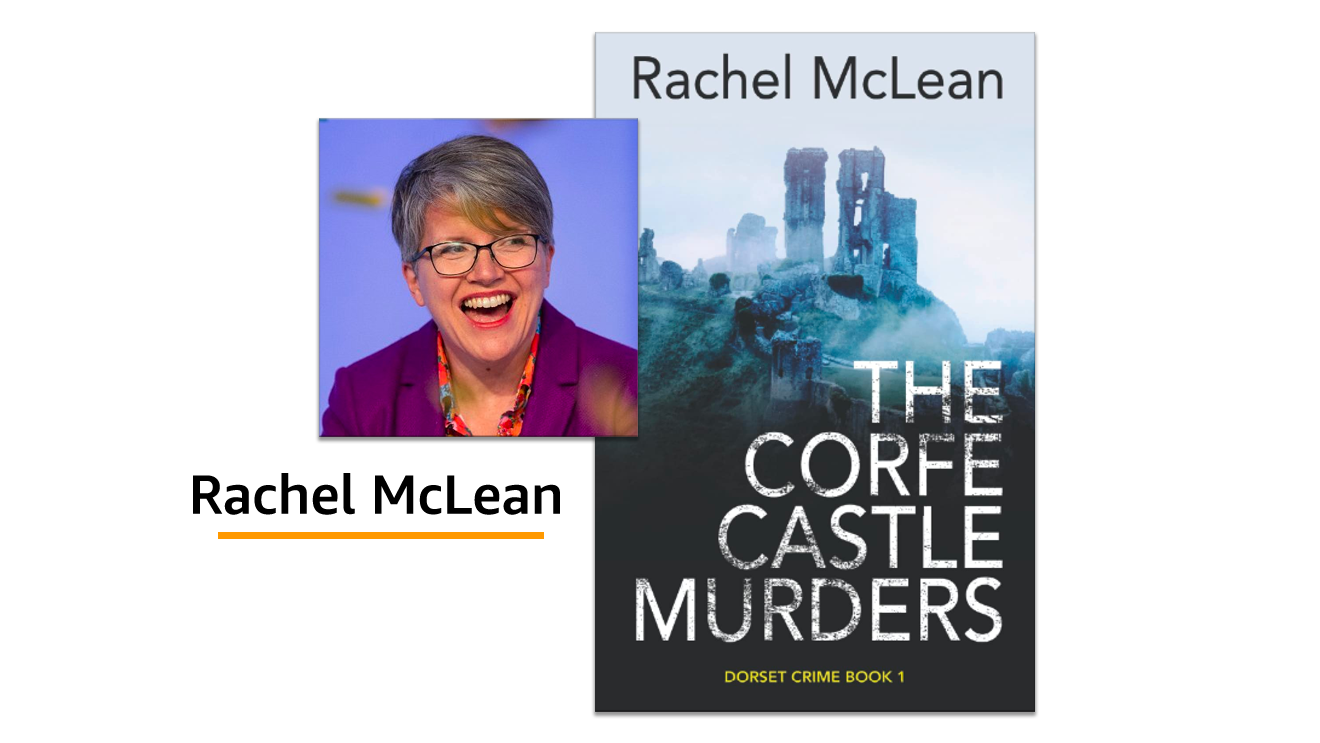 Rachel McLean next to her book, The Corfe Castle Murders