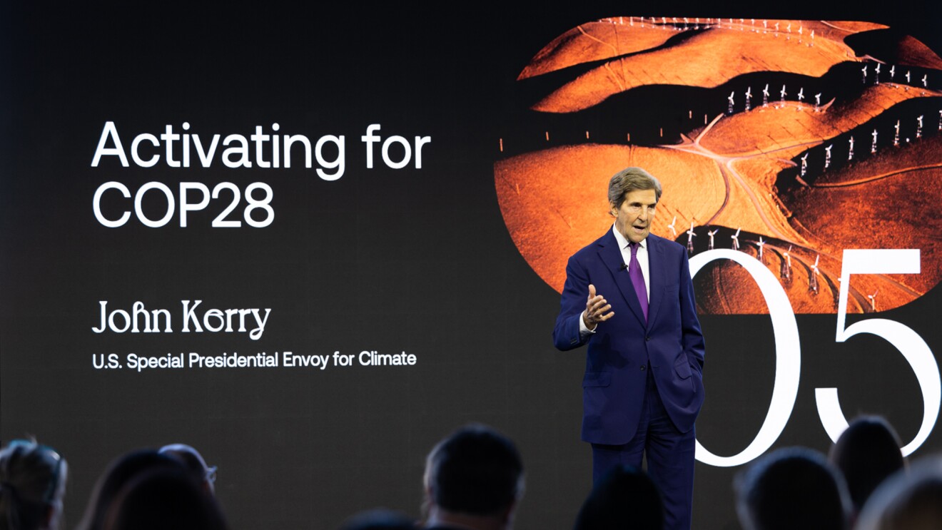 An image of executives speaking during Amazon's annual Climate Pledge Summit.