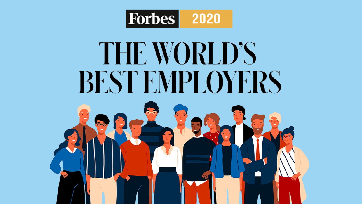 Forbes "World's Best Employers" award above an illustration of people smiling 