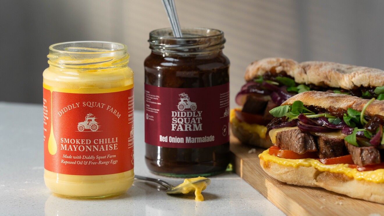Diddly Squat Farm Smoked Chilli Mayo and Red Onion Marmalade bottles