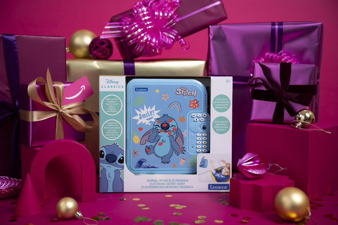 Lexibook Disney Stitch - Stitch Electronic Diary surrounded by christmas packaging 