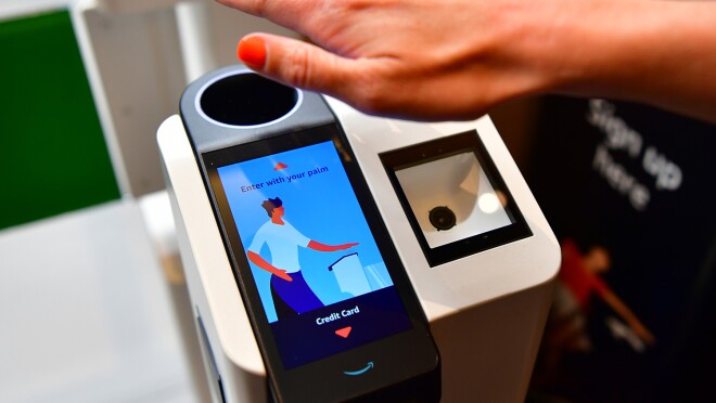 An image of the palm scanning technology that allows customers to enter and exit a store while purchasing their items without a cashier.