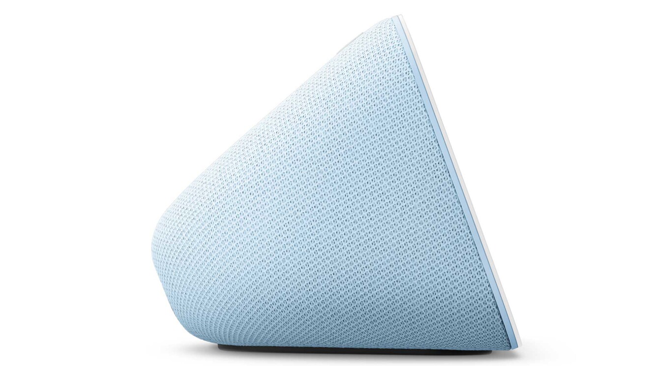 Echo Show 5 クラウドブルーの側面 丸みを帯びた三角形のような形