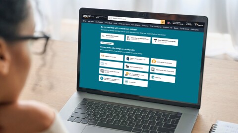 Laptop displaying Amazon customer service options page