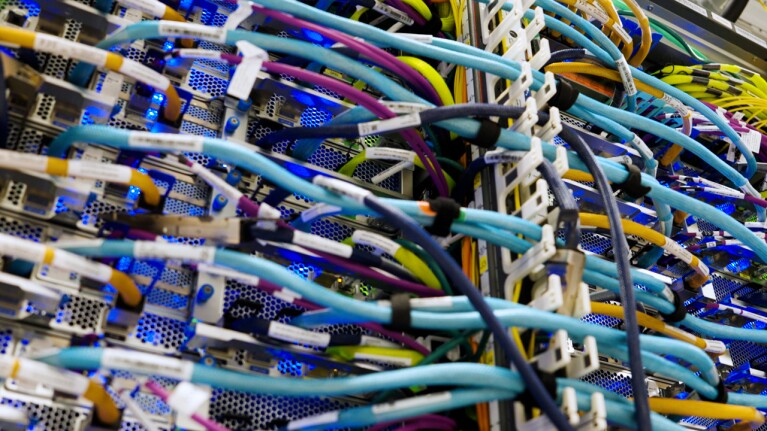 Colorful ethernet wires in a data center