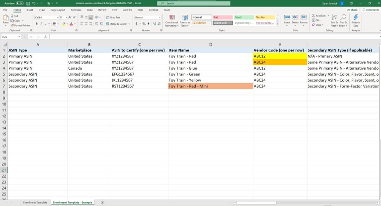 AMazon Vendor Enrollment Template