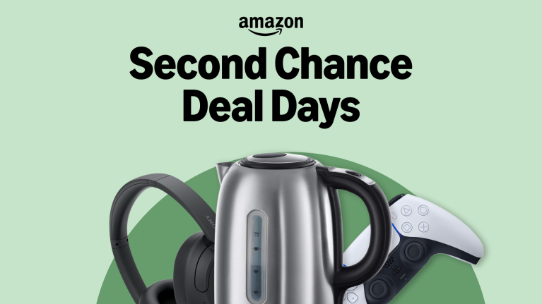 Amazon's Second Chance Deal Days featuring electronics on green background