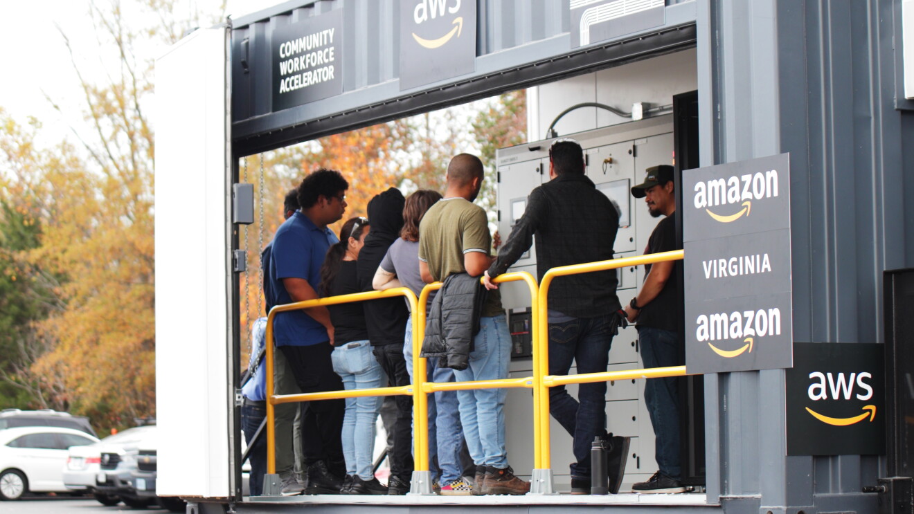 Germanna College: Amazon AWS community workforce accelerator in Virginia with group exploring mobile unit