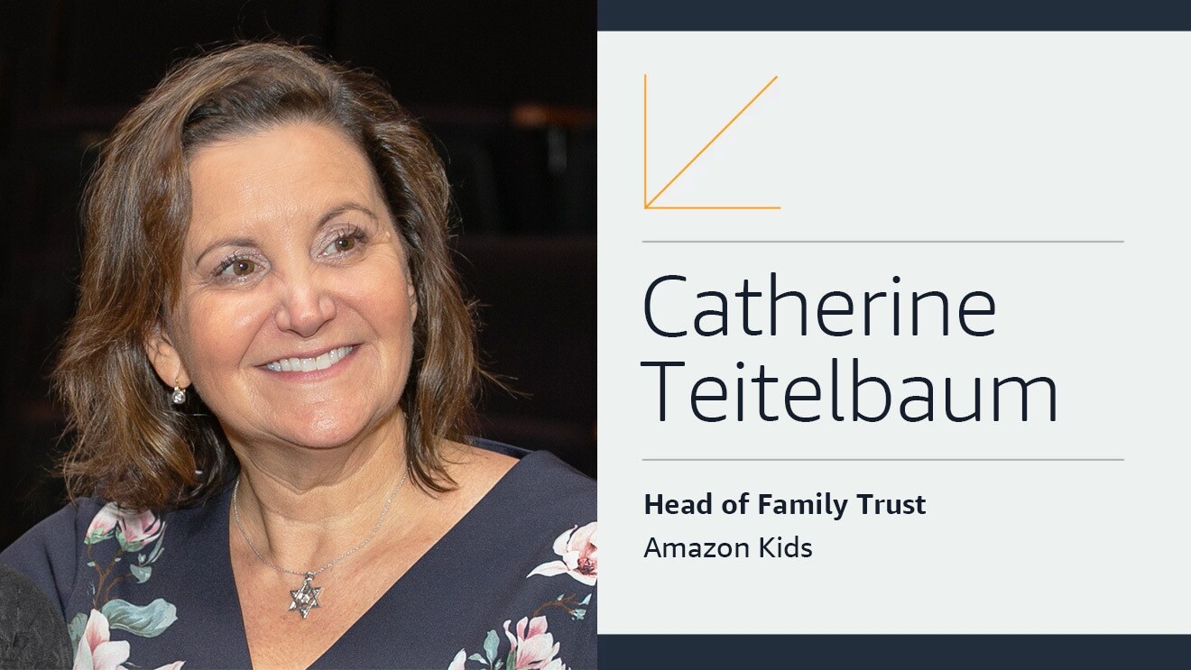 A bio card of Catherine Teitelbaum, head of Family Trust at Amazon.