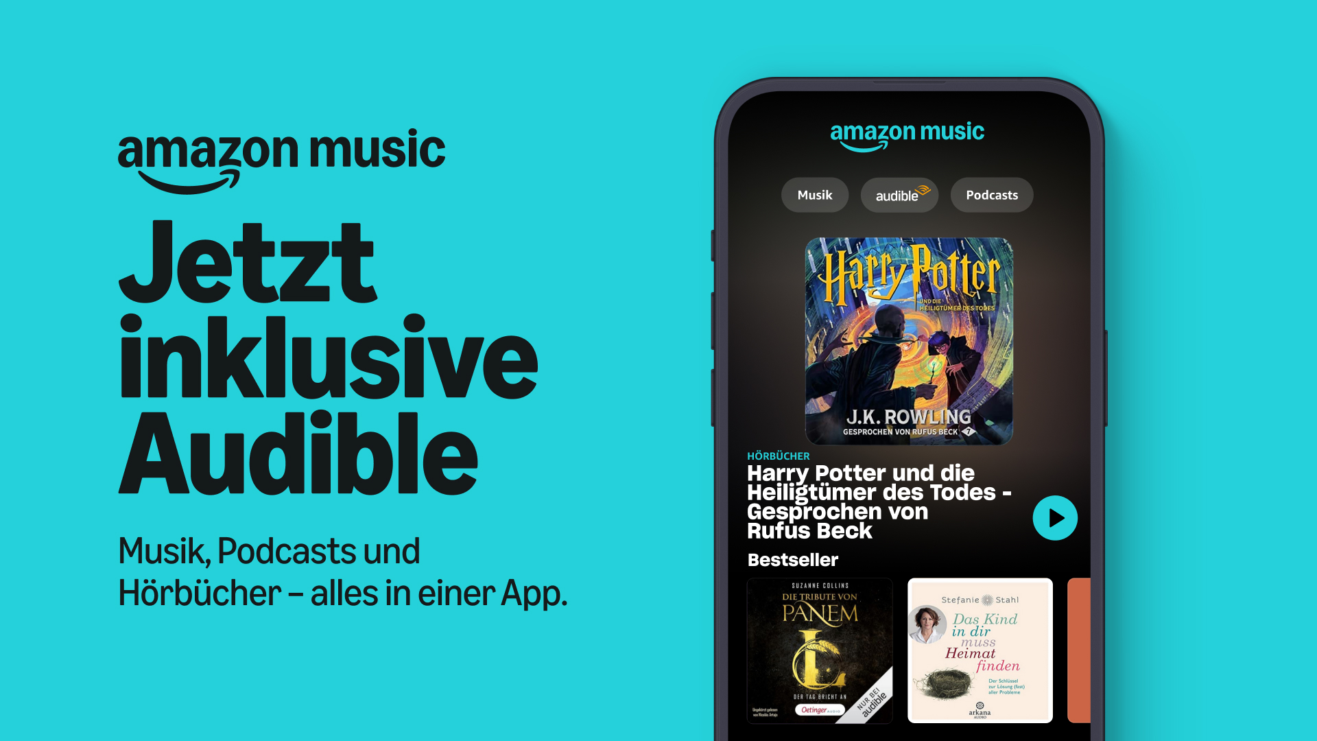 Ein Bild eines Echo Shows mit dem Audible Logo. 